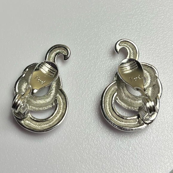 Monet Vintage Silver tone Swirl Clip Earrings - Picture 2 of 5